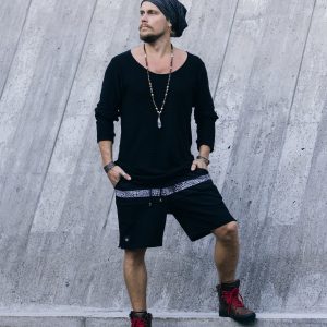 Oversized Knit Cotton Shirt: Deep V Neck Thumb