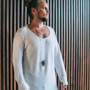 Oversized Knit Cotton Shirt: Deep V Neck Thumb