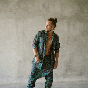 Men's Geometric Print Buttonup Shirt: Tribal Festival Cotton