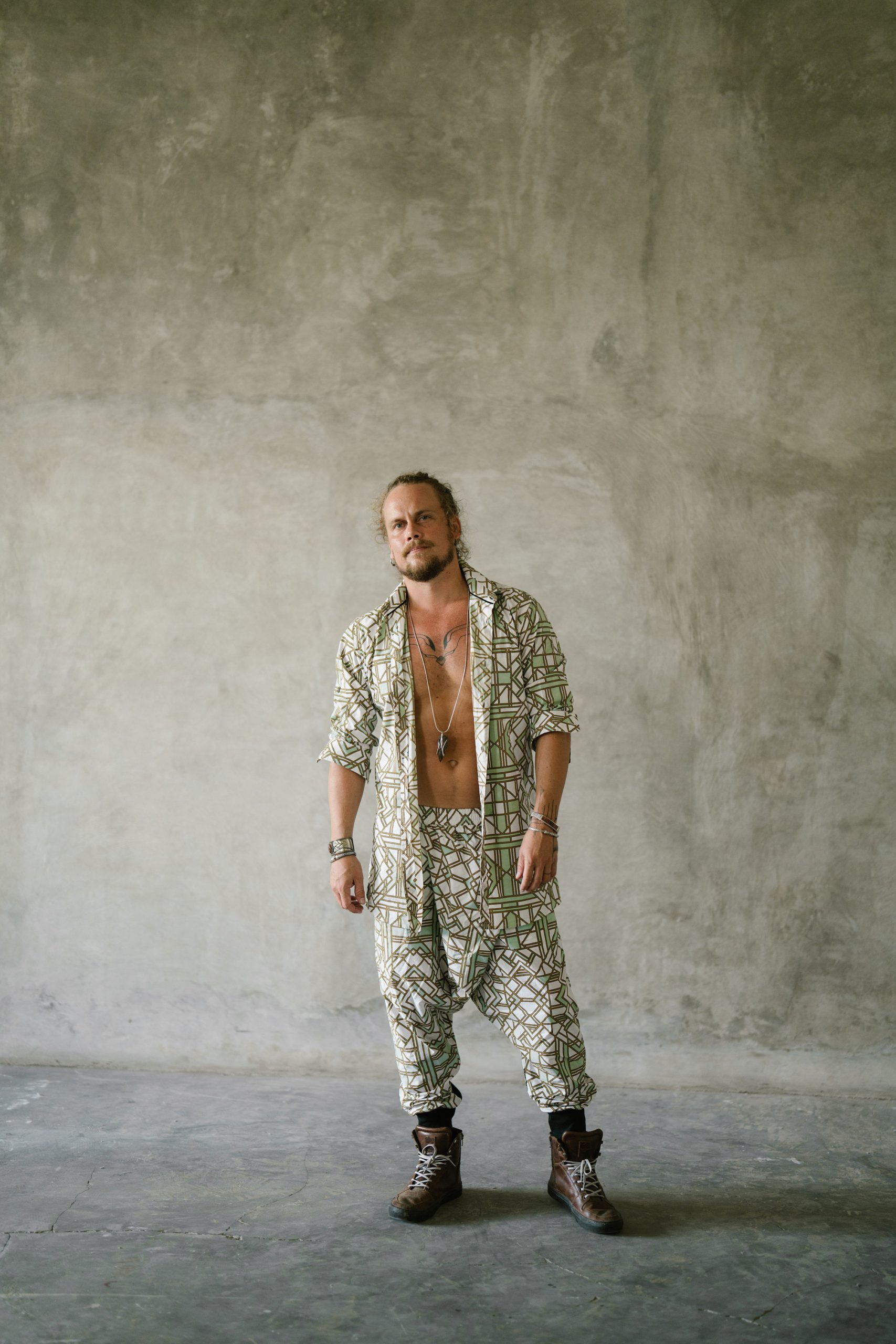 Men's Organic Cotton Geometric Shirt: Bohemian Festival Style