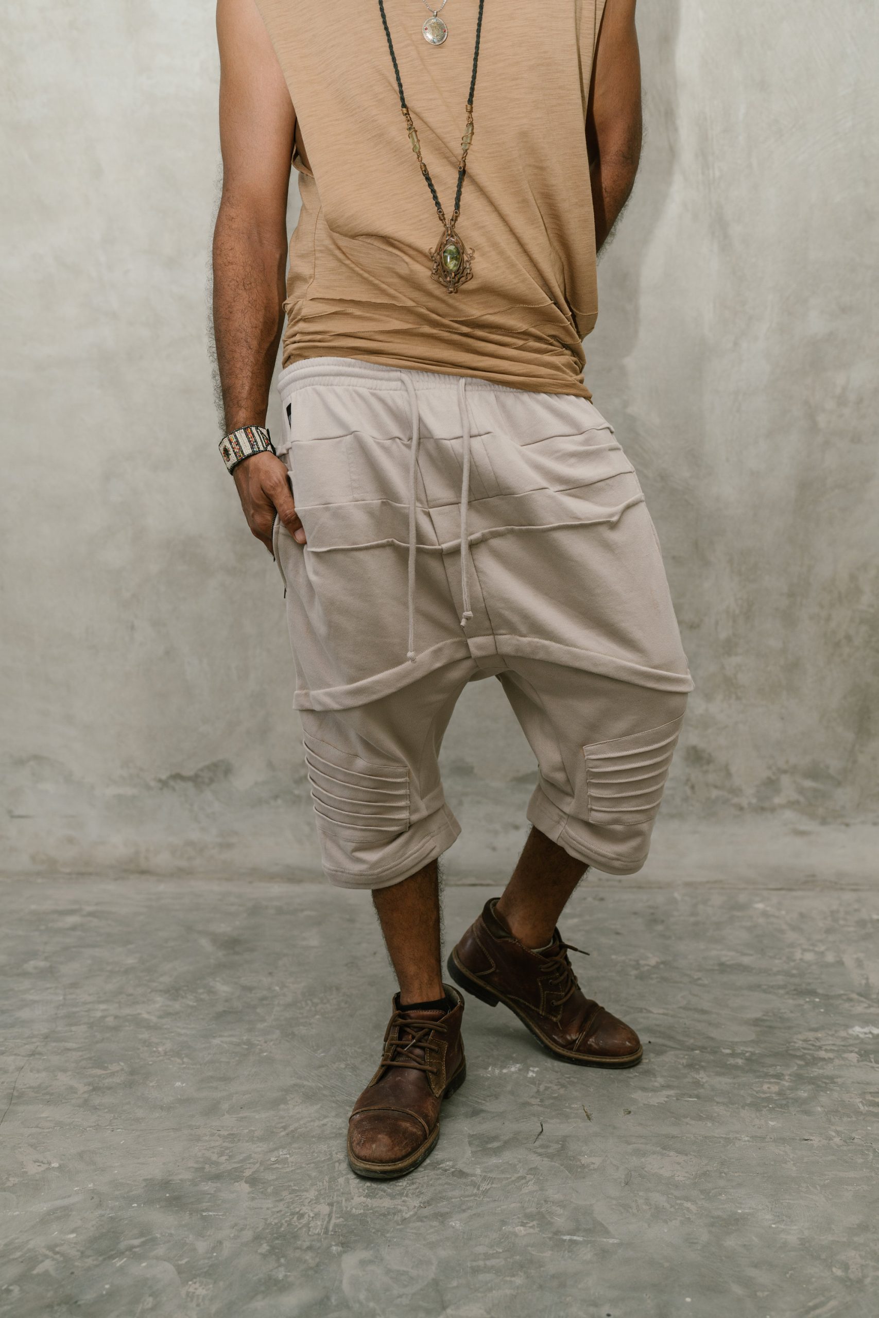 Men's Drop Crotch Cotton Terry Shorts: Boho Festival