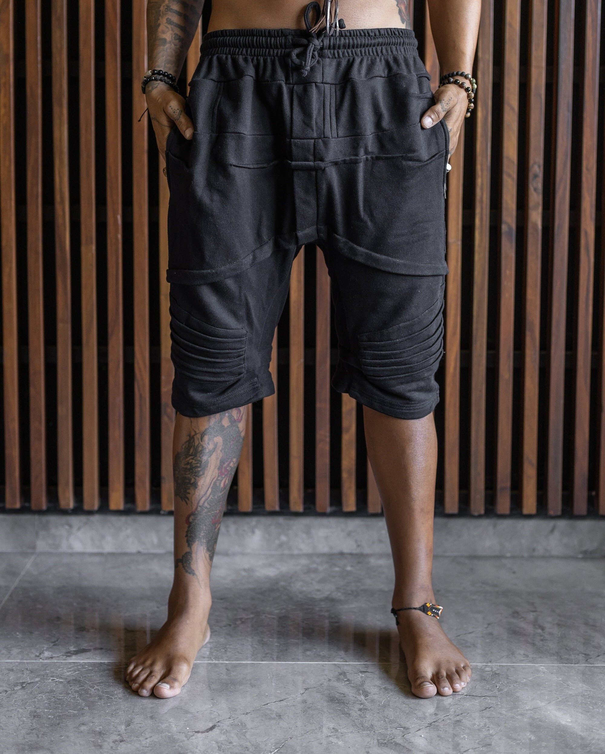 Men's Drop Crotch Cotton Terry Shorts: Boho Festival