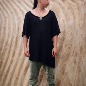 Hand Knit Cotton Tshirt Men: Bohemian Beach Shirt