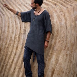 Hand Knit Cotton Tshirt Men: Bohemian Beach Shirt