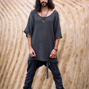 Hand Knit Cotton Tshirt Men: Bohemian Beach Shirt