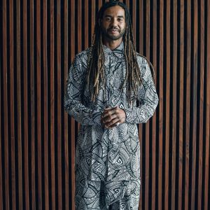 Men's Sacred Geometry Pattern Buttonup Shirt: Black &