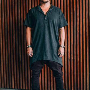 Men's Bamboo Kurta Shirt: Asymmetrical Boho Tunic Top