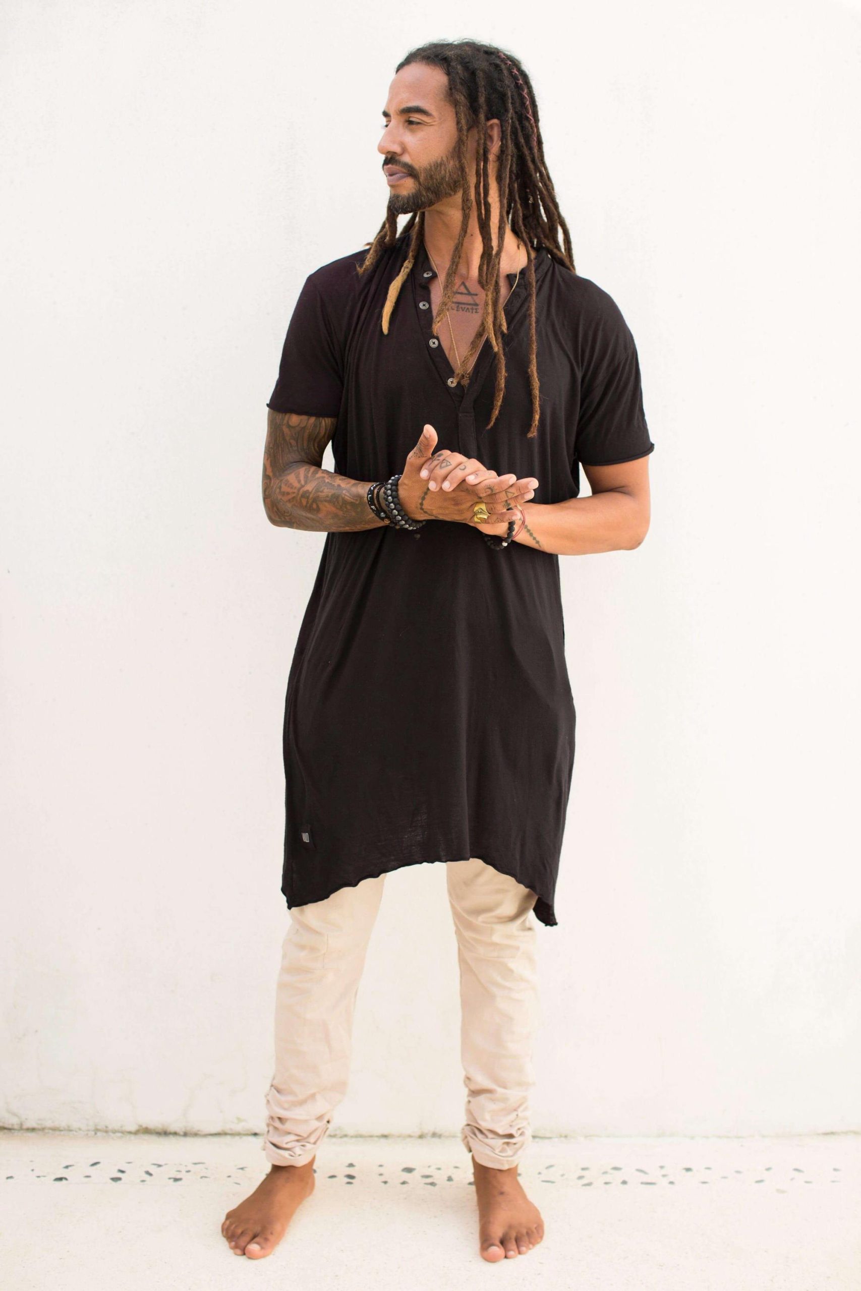 Men's Bamboo Kurta Shirt: Asymmetrical Boho Tunic Top
