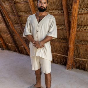 Boho Cotton Shirt: Men's Ibiza Style Tulum Top