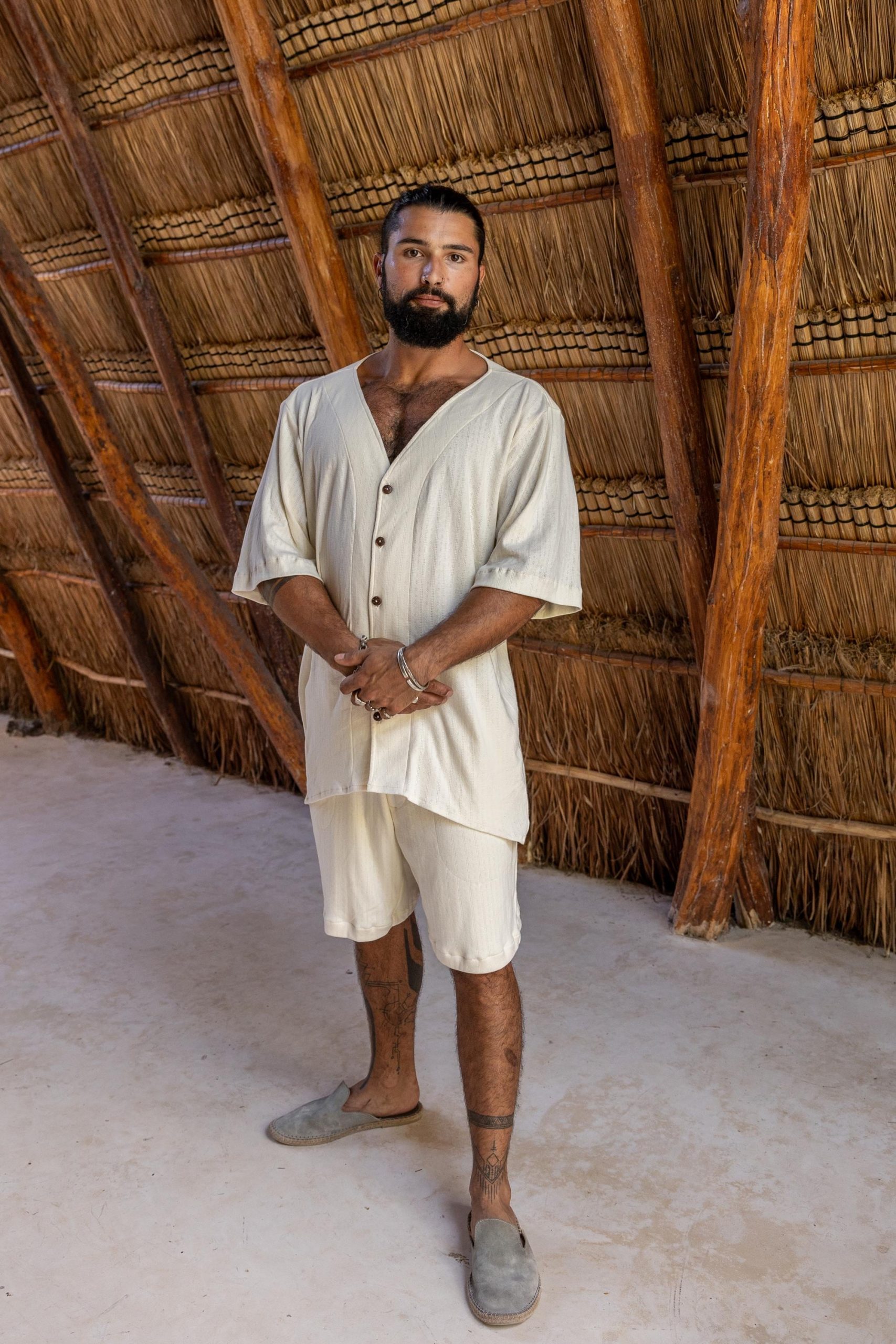 Boho Cotton Shirt: Men's Ibiza Style Tulum Top