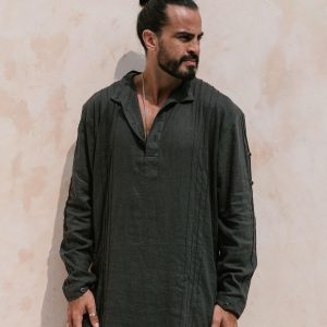Kaftan Oversized Linen Kurta: Handmade Boho Shirt