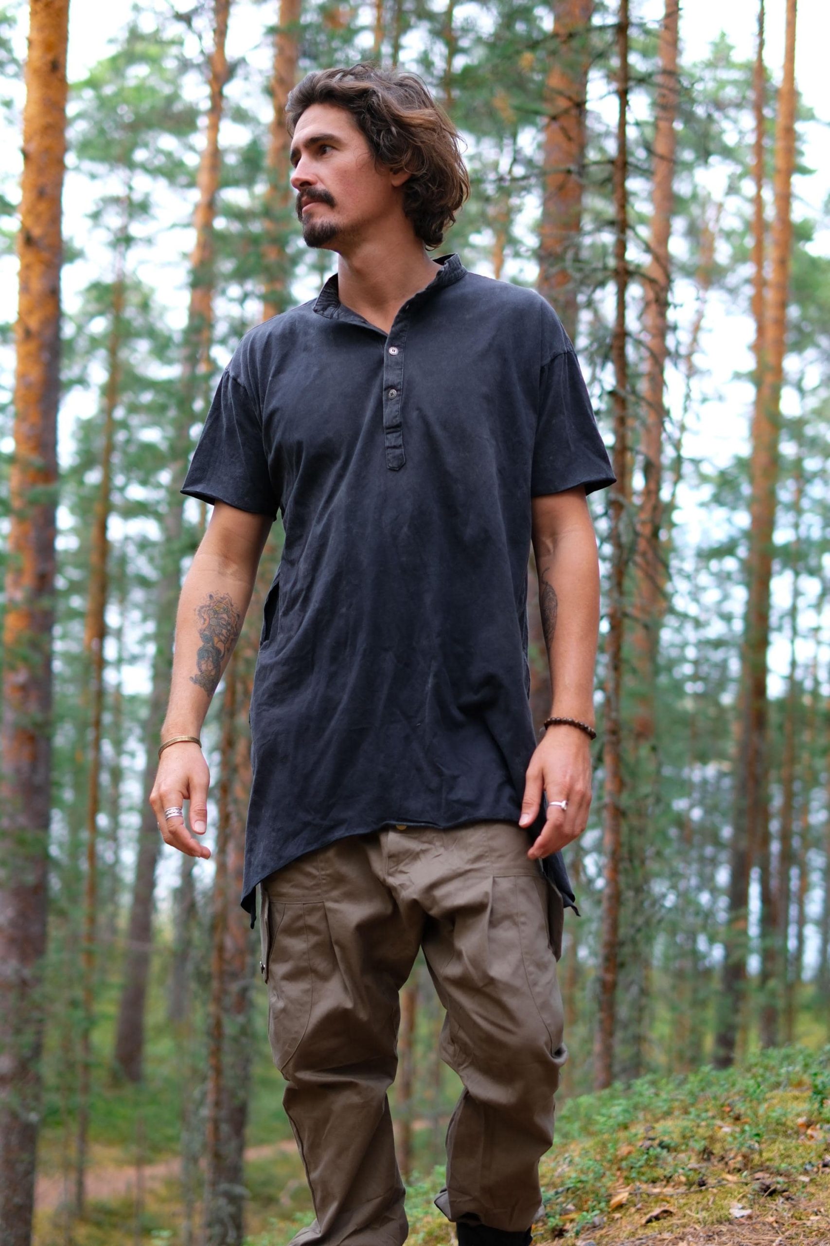 Men's Bamboo Kurta Shirt: Asymmetrical Boho Tunic Top