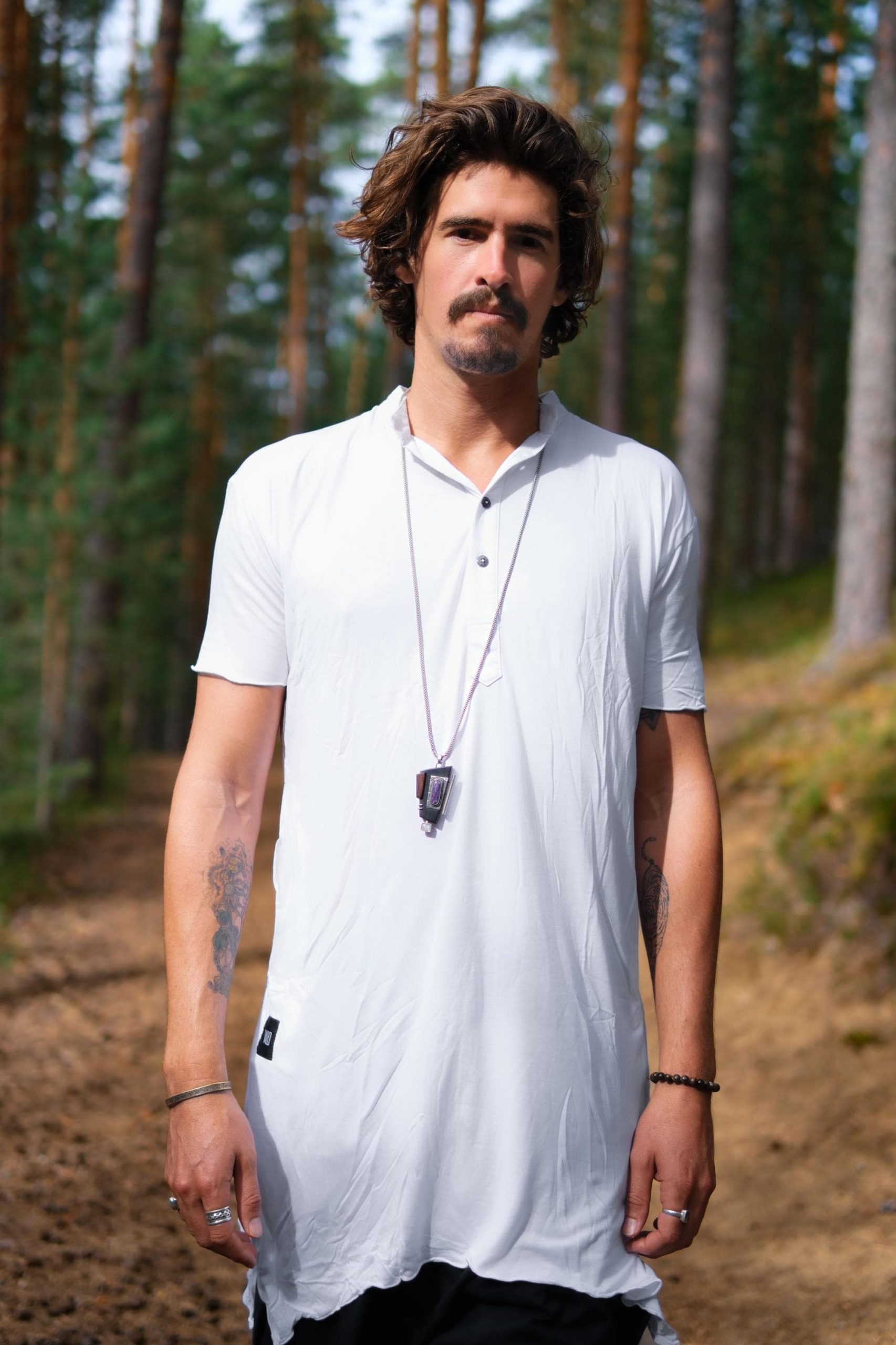 Men's Bamboo Kurta Shirt: Asymmetrical Boho Tunic Top